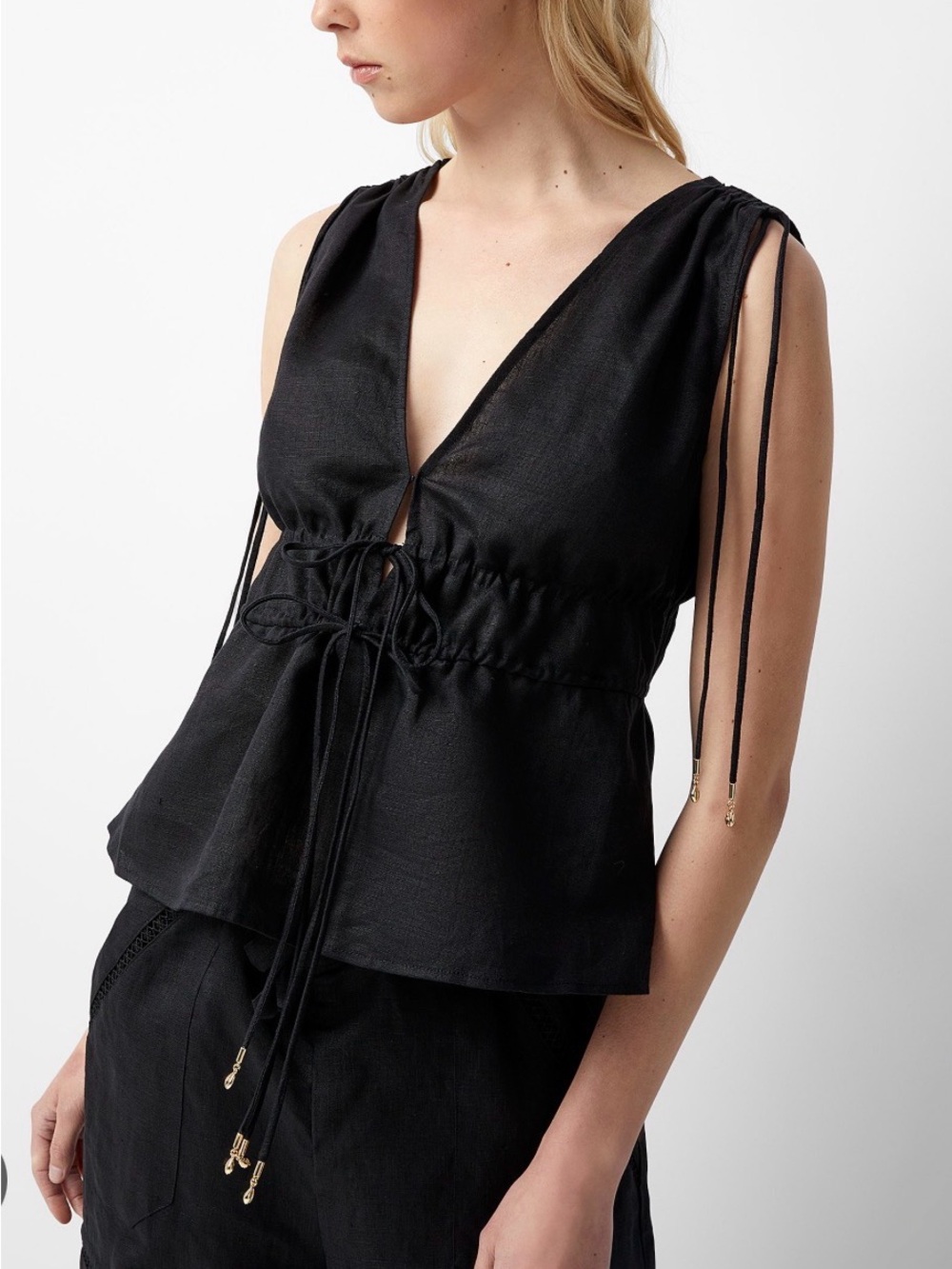 Staud Kendra linen drawstring sleeveless top